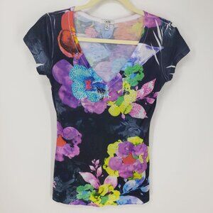 Cache Vintage Y2K Embellished Floral Baby T Shirt Top